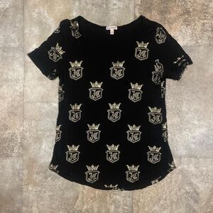 juicy couture y2k stretchy black and gold scoop neck logo tee size medium